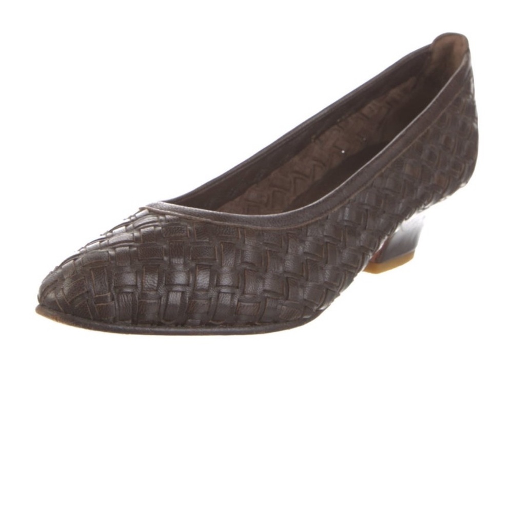 Brown Woven Leather Heels